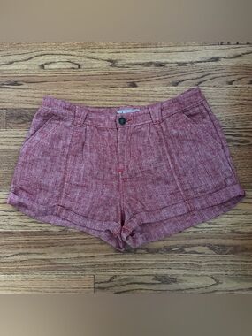 Free People High Waist Linen Shorts Women’s Sz. 12 Red Festival Beachy Casual